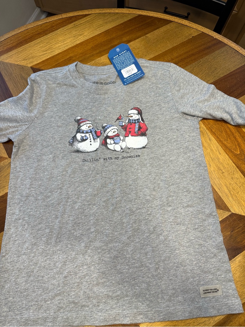 Life Is Good Gray Long-Sleeve Tee with Snowman Trio Graphic